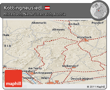 Shaded Relief Panoramic Map of Kottingneusiedl