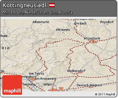 Shaded Relief Panoramic Map of Kottingneusiedl