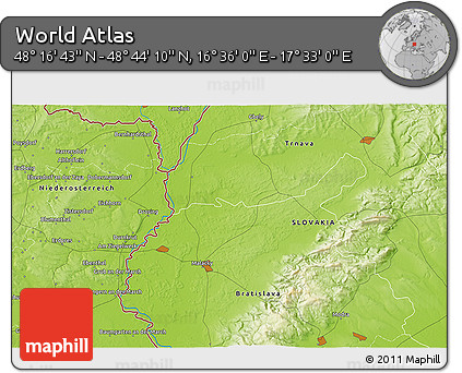 Physical 3D Map of the Area around 48° 30' 27" N, 17° 4' 30" E
