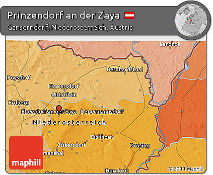 Political 3D Map of Prinzendorf An Der Zaya