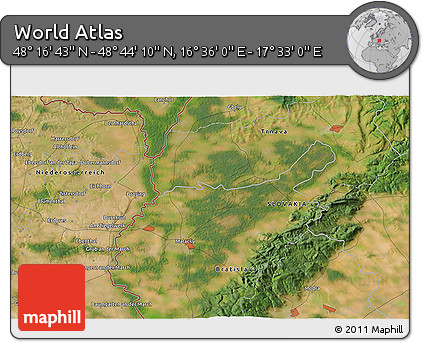 Satellite 3D Map of the Area around 48° 30' 27" N, 17° 4' 30" E