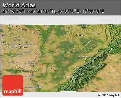 Satellite 3D Map of the Area around 48° 30' 27" N, 17° 4' 30" E