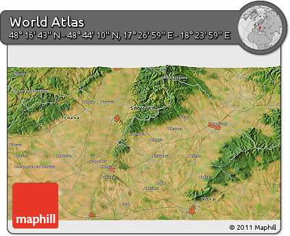 Satellite 3D Map of the Area around 48° 30' 27" N, 17° 55' 29" E
