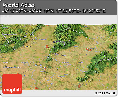 Satellite 3D Map of the Area around 48° 30' 27" N, 17° 55' 29" E