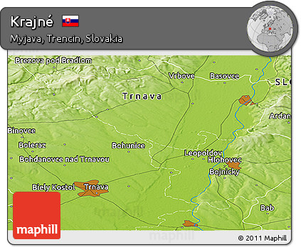 Physical Panoramic Map of Krajné
