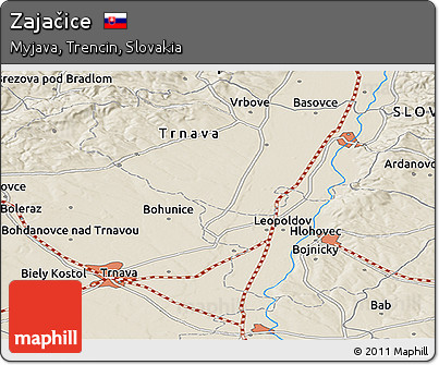 Shaded Relief Panoramic Map of Zajačice