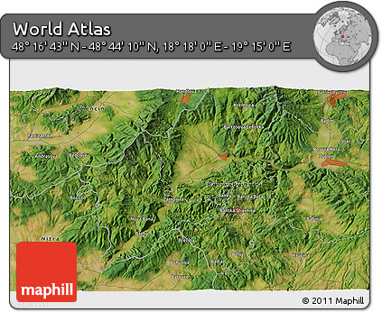 Satellite 3D Map of the Area around 48° 30' 27" N, 18° 46' 29" E
