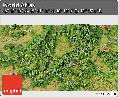 Satellite 3D Map of the Area around 48° 30' 27" N, 18° 46' 29" E