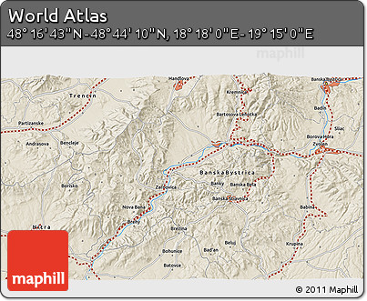 Shaded Relief 3D Map of the Area around 48° 30' 27" N, 18° 46' 29" E