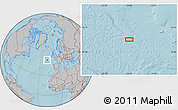 Gray Location Map of the area around 48° 30' 27" N, 18° 37' 30" W, hill shading