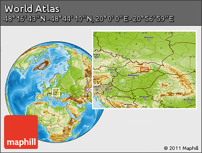 Physical Location Map of the Area around 48° 30' 27" N, 20° 28' 30" E