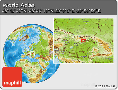 Physical Location Map of the Area around 48° 30' 27" N, 20° 28' 30" E