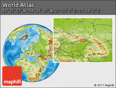 Physical Location Map of the Area around 48° 30' 27" N, 21° 19' 30" E