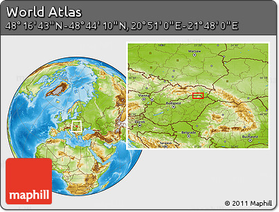 Physical Location Map of the Area around 48° 30' 27" N, 21° 19' 30" E