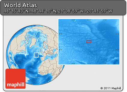 Shaded Relief Location Map of the Area around 48° 30' 27" N, 21° 10' 29" W