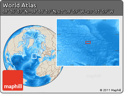 Shaded Relief Location Map of the Area around 48° 30' 27" N, 21° 10' 29" W