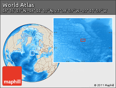 Shaded Relief Location Map of the Area around 48° 30' 27" N, 21° 10' 29" W