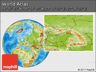 Physical Location Map of the Area around 48° 30' 27" N, 22° 10' 29" E
