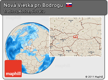 Shaded Relief Location Map of Nová Vieska Pri Bodrogu