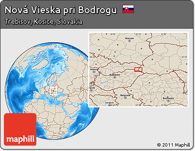 Shaded Relief Location Map of Nová Vieska Pri Bodrogu