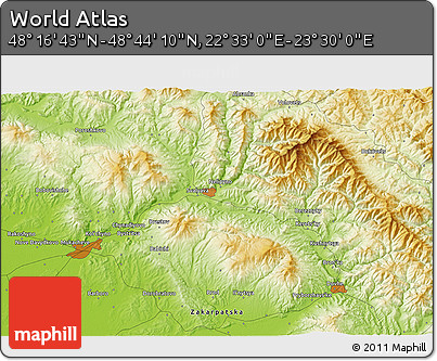 Physical 3D Map of the Area around 48° 30' 27" N, 23° 1' 29" E