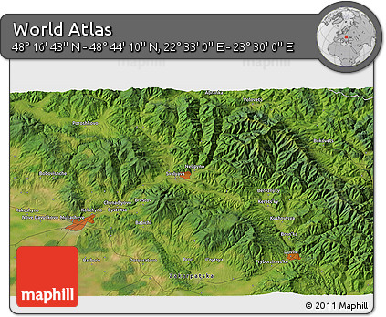 Satellite 3D Map of the Area around 48° 30' 27" N, 23° 1' 29" E