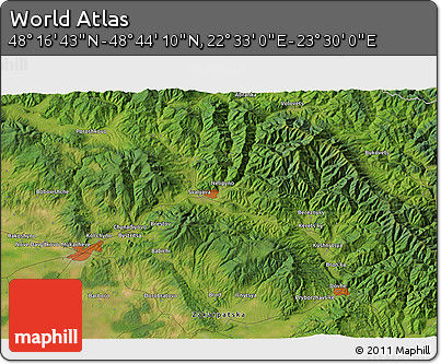 Satellite 3D Map of the Area around 48° 30' 27" N, 23° 1' 29" E