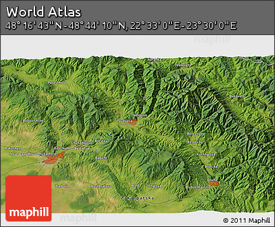 Satellite 3D Map of the Area around 48° 30' 27" N, 23° 1' 29" E
