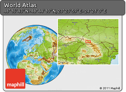 Physical Location Map of the Area around 48° 30' 27" N, 23° 52' 30" E