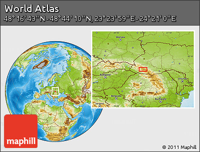 Physical Location Map of the Area around 48° 30' 27" N, 23° 52' 30" E