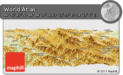 Physical Panoramic Map of the Area around 48° 30' 27" N, 23° 52' 30" E