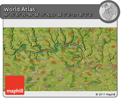 Satellite 3D Map of the Area around 48° 30' 27" N, 27° 16' 29" E