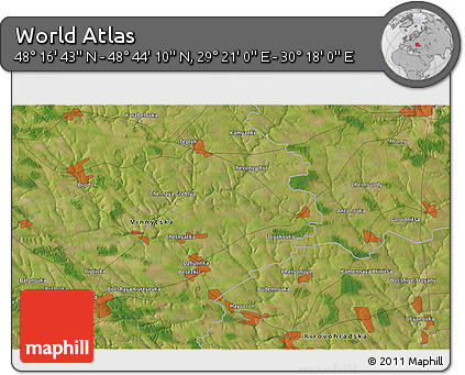 Satellite 3D Map of the Area around 48° 30' 27" N, 29° 49' 30" E
