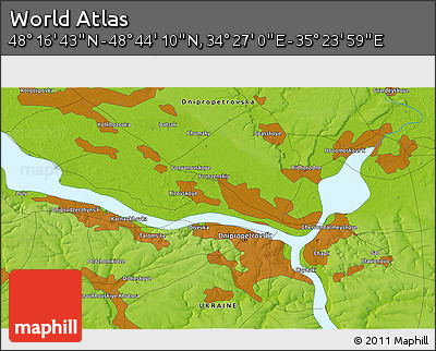 Physical 3D Map of the Area around 48° 30' 27" N, 34° 55' 29" E