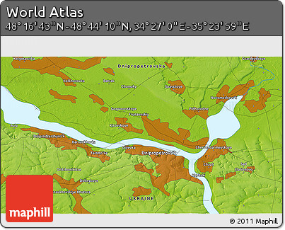 Physical 3D Map of the Area around 48° 30' 27" N, 34° 55' 29" E