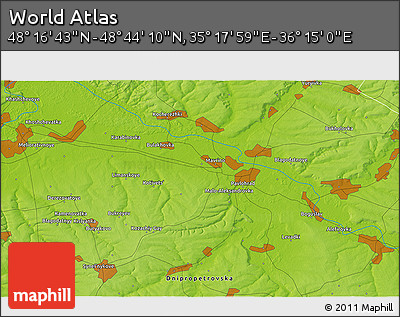 Physical 3D Map of the Area around 48° 30' 27" N, 35° 46' 29" E
