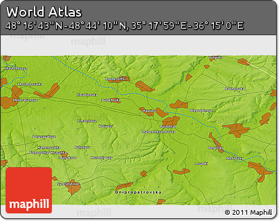 Physical 3D Map of the Area around 48° 30' 27" N, 35° 46' 29" E