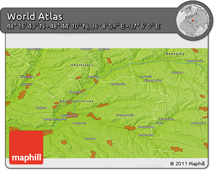 Physical 3D Map of the Area around 48° 30' 27" N, 36° 37' 30" E