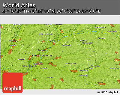 Physical 3D Map of the Area around 48° 30' 27" N, 36° 37' 30" E