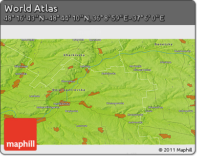Physical 3D Map of the Area around 48° 30' 27" N, 36° 37' 30" E