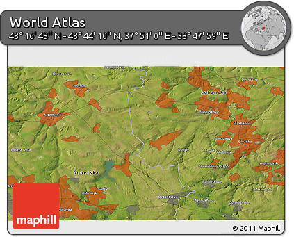 Satellite 3D Map of the Area around 48° 30' 27" N, 38° 19' 30" E