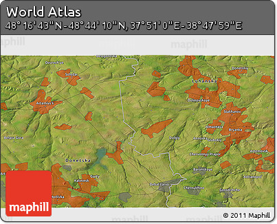 Satellite 3D Map of the Area around 48° 30' 27" N, 38° 19' 30" E