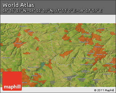 Satellite 3D Map of the Area around 48° 30' 27" N, 38° 19' 30" E