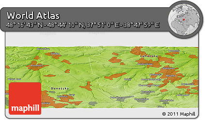 Physical Panoramic Map of the Area around 48° 30' 27" N, 38° 19' 30" E