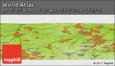 Physical Panoramic Map of the Area around 48° 30' 27" N, 38° 19' 30" E