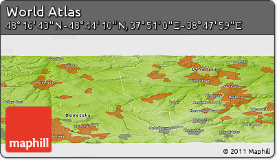 Physical Panoramic Map of the Area around 48° 30' 27" N, 38° 19' 30" E