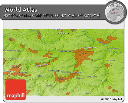 Physical 3D Map of the Area around 48° 30' 27" N, 39° 10' 29" E