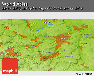 Physical 3D Map of the Area around 48° 30' 27" N, 39° 10' 29" E