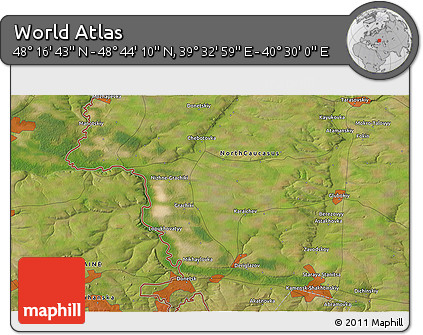 Satellite 3D Map of the Area around 48° 30' 27" N, 40° 1' 29" E