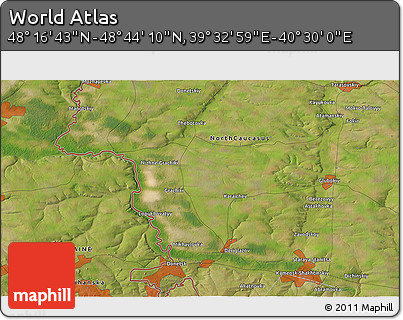 Satellite 3D Map of the Area around 48° 30' 27" N, 40° 1' 29" E